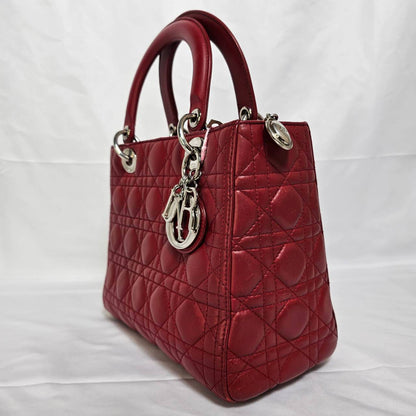 CHRISTIAN DIOR（クリスチャン ディオール）レディーディオール  ２WAYハンドバック ゴールド金具  レッド スト付き