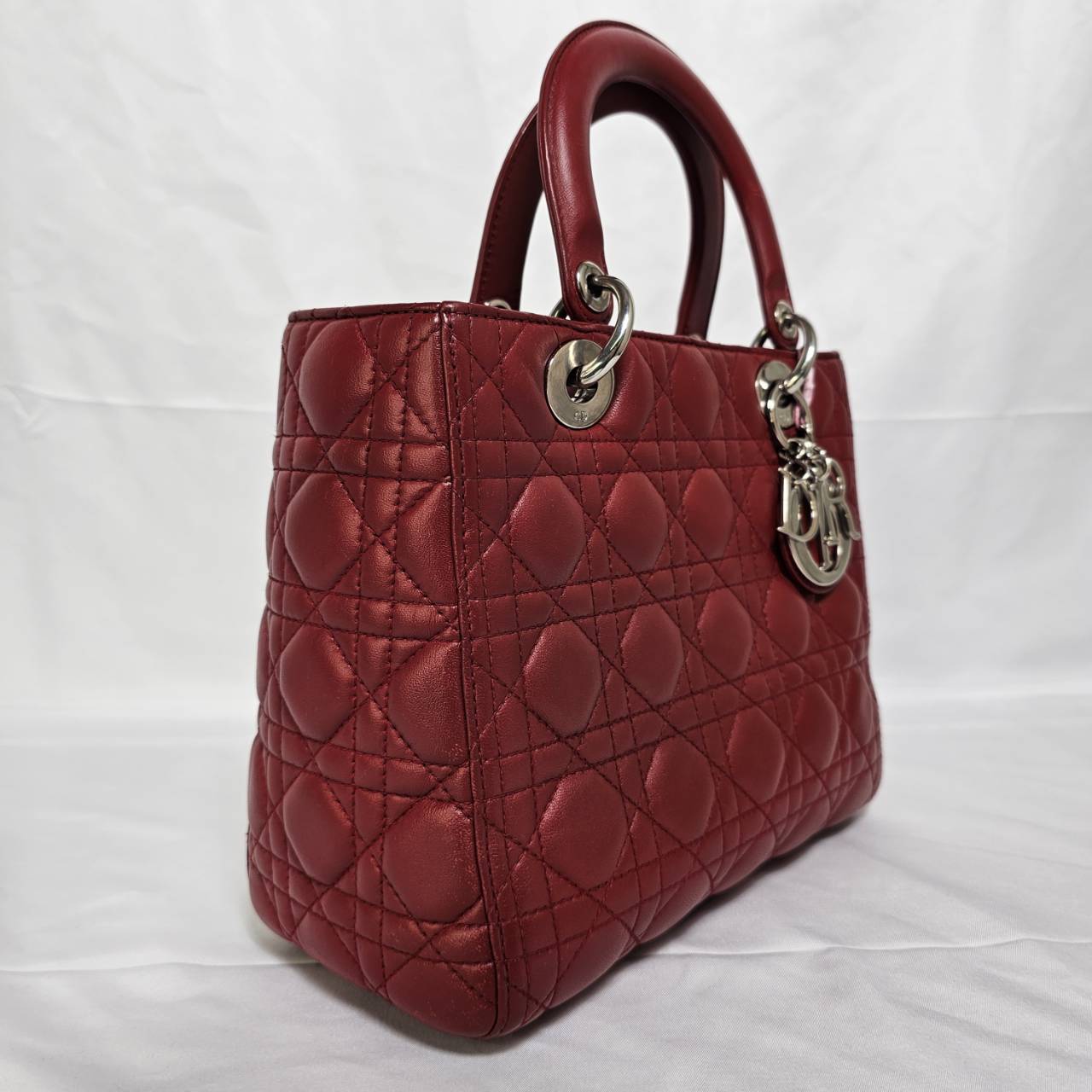 CHRISTIAN DIOR（クリスチャン ディオール）レディーディオール  ２WAYハンドバック ゴールド金具  レッド スト付き