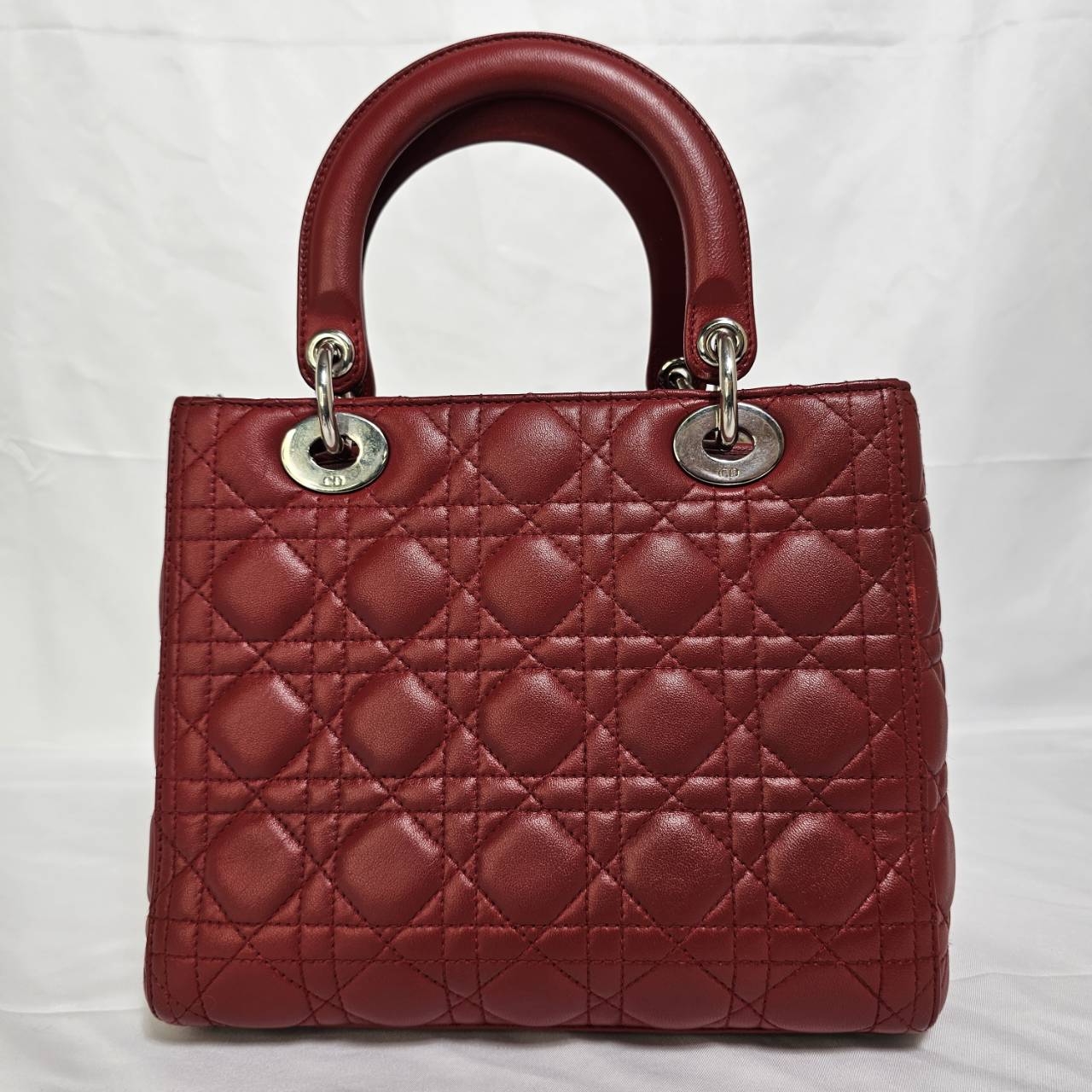 CHRISTIAN DIOR（クリスチャン ディオール）レディーディオール  ２WAYハンドバック ゴールド金具  レッド スト付き