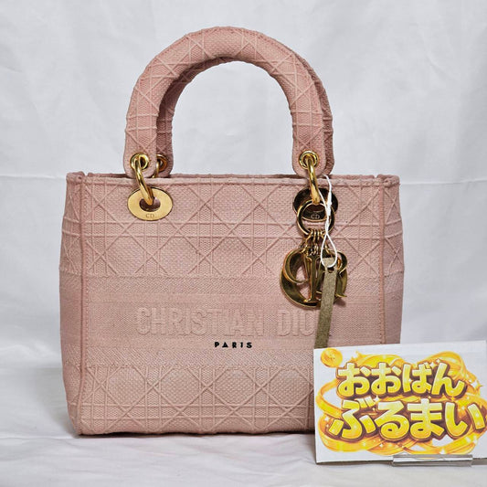 CHRISTIAN DIOR（クリスチャン ディオール）レディーディオール ピンク ２WAYハンドバック ゴールド金具  スト付き