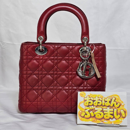 CHRISTIAN DIOR（クリスチャン ディオール）レディーディオール  ２WAYハンドバック ゴールド金具  レッド スト付き