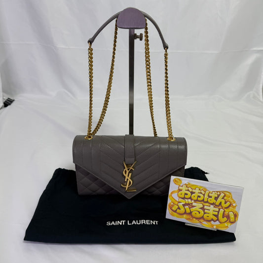 SAINT LAURENT(サンローラン）エンベロープバック グレー キルティングレザー ショルダーバック