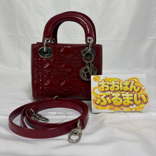 CHRISTIAN DIOR（クリスチャン ディオール）レディーディオールミニ  ２WAYハンドバック シルバー金具  レッド スト付き