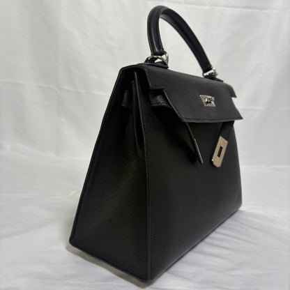 HERMES(エルメス） ケリー28 シルバー金具  🔲I （2005年）ハンドバック ブラック トゴ スト付き 鍵 カデナ クロシェット付き