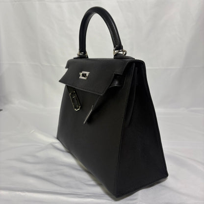 HERMES(エルメス） ケリー28 シルバー金具  🔲I （2005年）ハンドバック ブラック トゴ スト付き 鍵 カデナ クロシェット付き