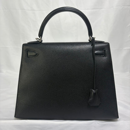 HERMES(エルメス） ケリー28 シルバー金具  🔲I （2005年）ハンドバック ブラック トゴ スト付き 鍵 カデナ クロシェット付き